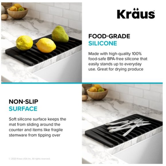 KRAUS Self-Draining Silicone Dish Drying Mat  Cyan Blue New - Picture 8 of 9